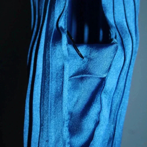 NWOT Sincerely Jules Pleated Blue Silky Satin Backless Deep V Neck Mini Dress S - Picture 13 of 13